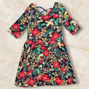 Dot Dot Smile Tropical Bloom Ballerina Dress Girls Size 3/4 3T 4T Black Floral